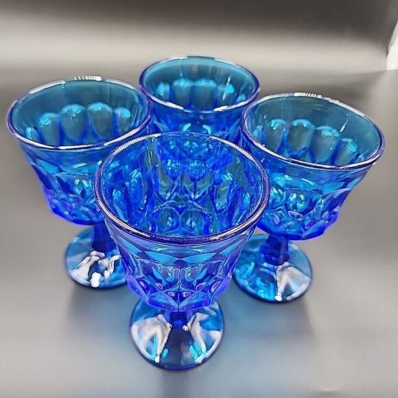 Vtg Noritake Perspective Cobalt Blue Wine Glasses 7-7/8" Goblet 4.5 oz Set Of 4 - Picture 4 of 8